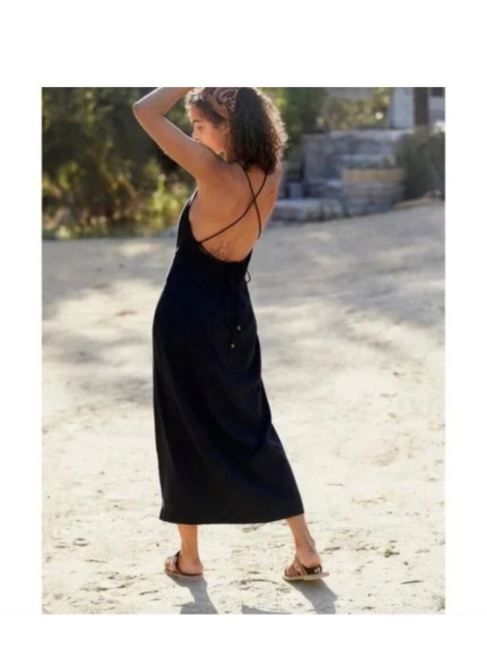 Free People Black Linen Button Front Maxi Dress Size L NWT Crossback - Picture 3 of 13